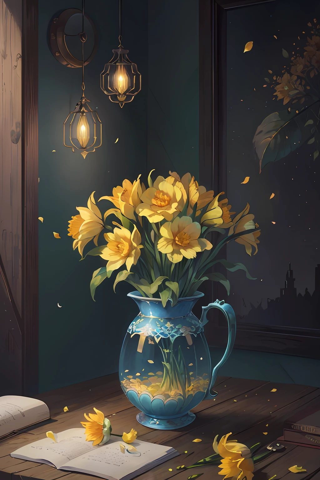 Original，（illustratio：1.1），（best qualtiy），（tmasterpiece：1.1），（the Extremely Detailed CG Unity 8K Wallpapers），（a color：1.2），daffodil，Daffodil petals，scenecy，rios|Wagas，