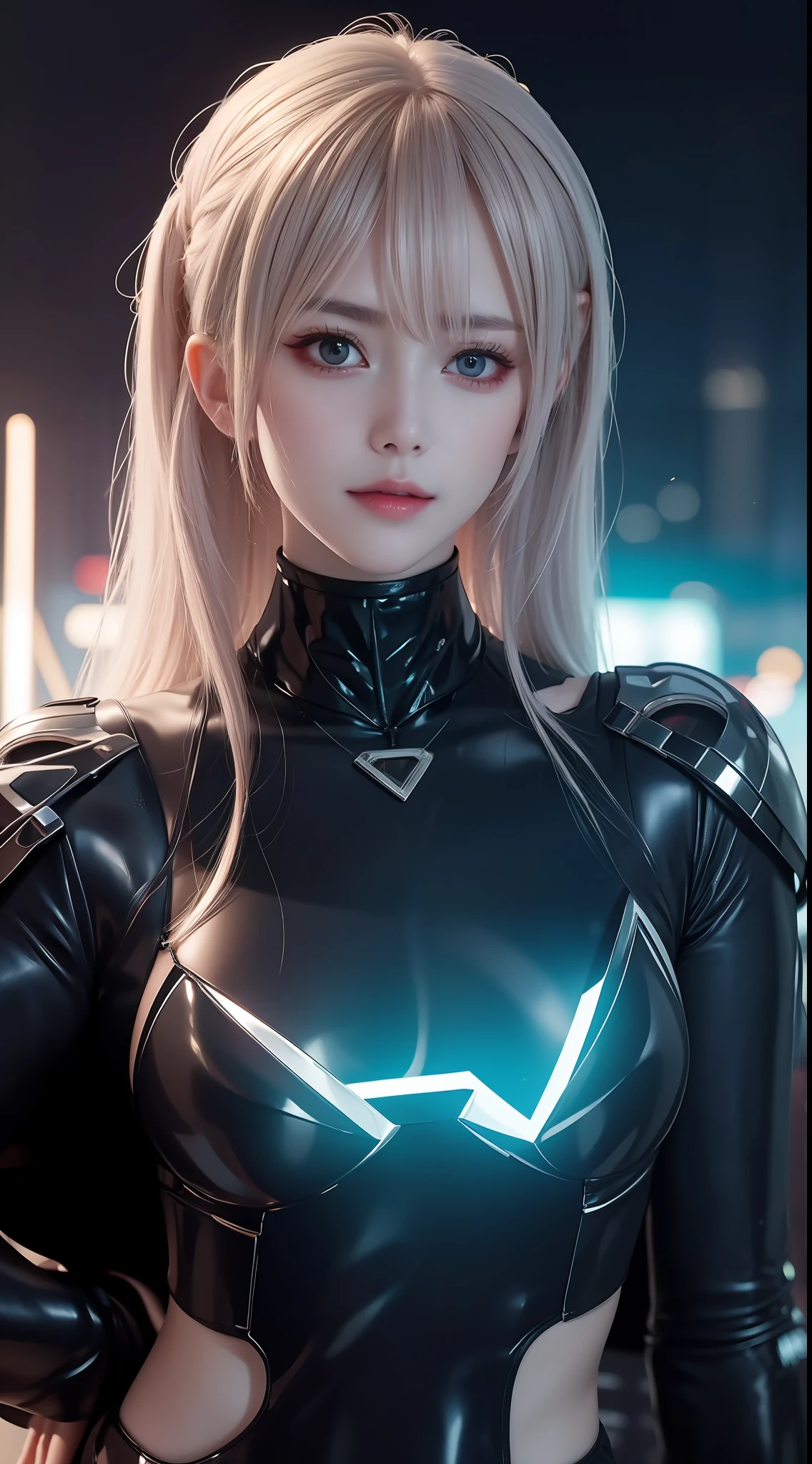 8K uhd, materpiece, a beautiful girl, detaild eye, good face, detaild eyebrow, beautiful outfit, lighting outfit, cyberpunk, Cyberspace, cyberpunk shining outfit, neon effect, many color of lighting, whole body capture,