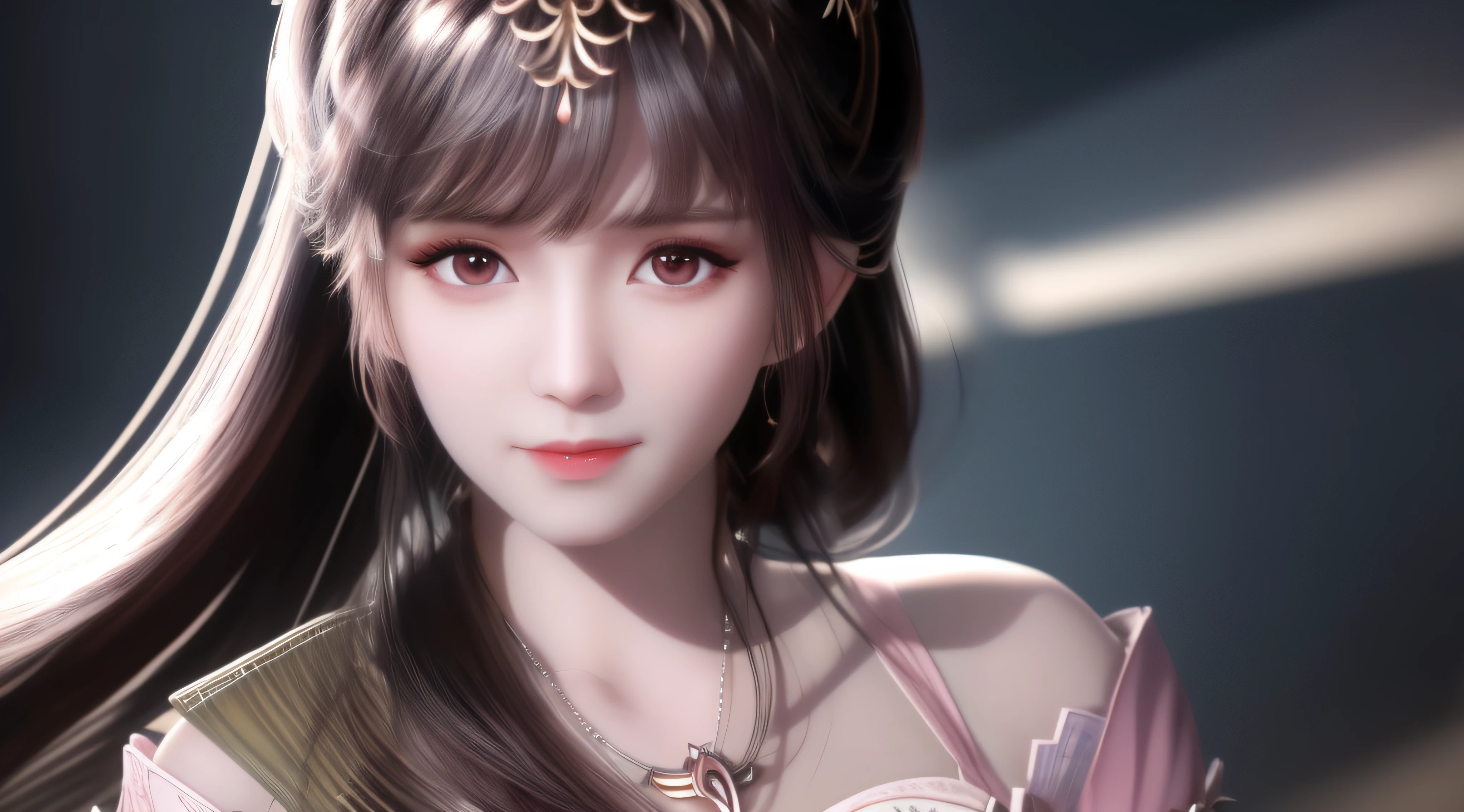 best quality, masterpiece, highres, 1girl,blush,(seductive smile:0.8),star-shaped pupils,china hanfu,hair ornament,necklace, jewelry,Beautiful face,upon_body, tyndall effect,photorealistic, dark studio, rim lighting, two tone lighting,(high detailed skin:1.2), 8k uhd, dslr, soft lighting, high quality, volumetric lighting, candid, Photograph, high resolution, 4k, 8k, Bokeh