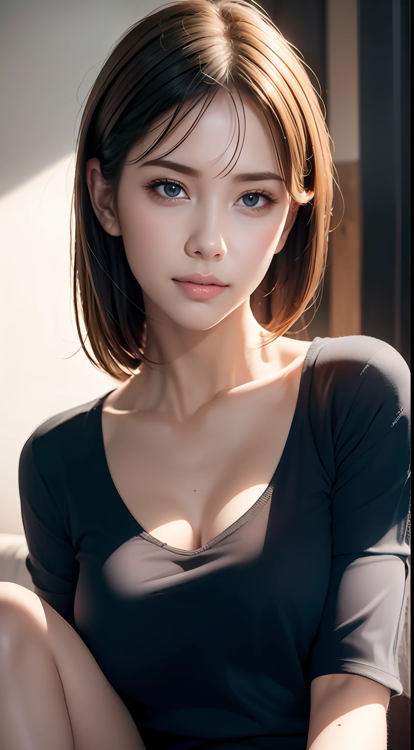dressed, (photo realistic:1.4), (hyper realistic:1.4), (realistic:1.3),
(smoother lighting:1.05), (increase cinematic lighting quality:0.9), 32K,
1girl,20yo girl, realistic lighting, backlighting, light on face, ray trace, (brightening light:1.2), (Increase quality:1.4),
(best quality real texture skin:1.4), finely detailed eyes, finely detailed face, finely quality eyes,
(tired and sleepy and satisfied:0.0), face closeup, t-shirts,
(Increase body line mood:1.1), (Increase skin texture beauty:1.1)