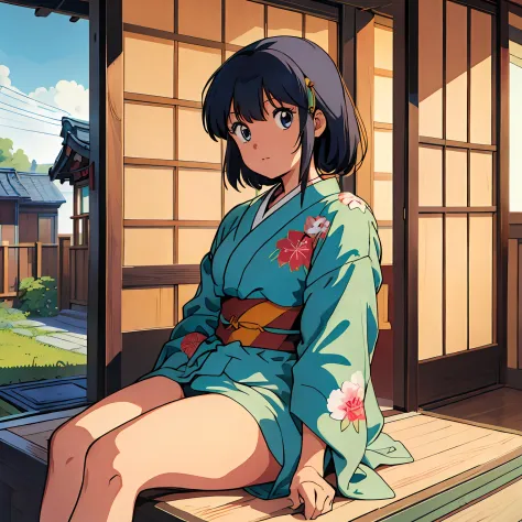 (masterpiece), (best quality), (1girl), solo, sexy, perfect body, kimono, sitting, sunny day, summer, Japanese traditional house...