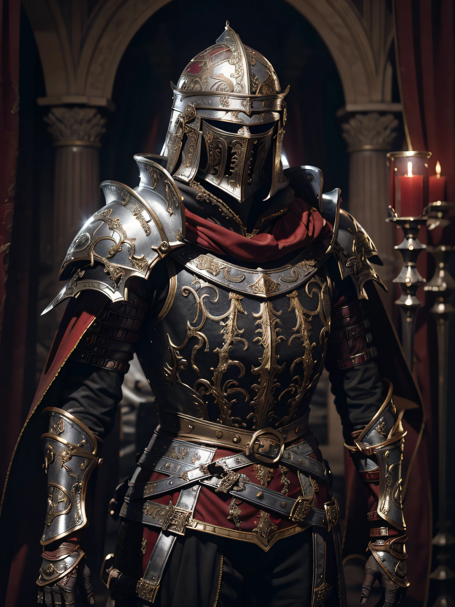 1girl, solo, female roman warrior with red helmet and cape, long black hair, angry, extremely beautiful girl, subtle makeup, silver hour, photorealistic, high contrast, 8k HD, detailed, hyper-detailed, realistic skin texture, blonde hair, huge chest, neckline, best quality, ultra high res, raw photo, dramatic lighting, unreal engine, intricate diffuse glow and silver tab, black cape, battlefield,  Standing