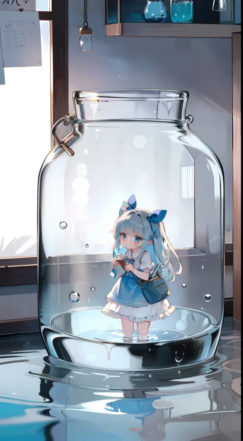 （（（（（inside jar））））））、one girl、being in a jar、cute little、bow ribbon、under the water、sink、doress