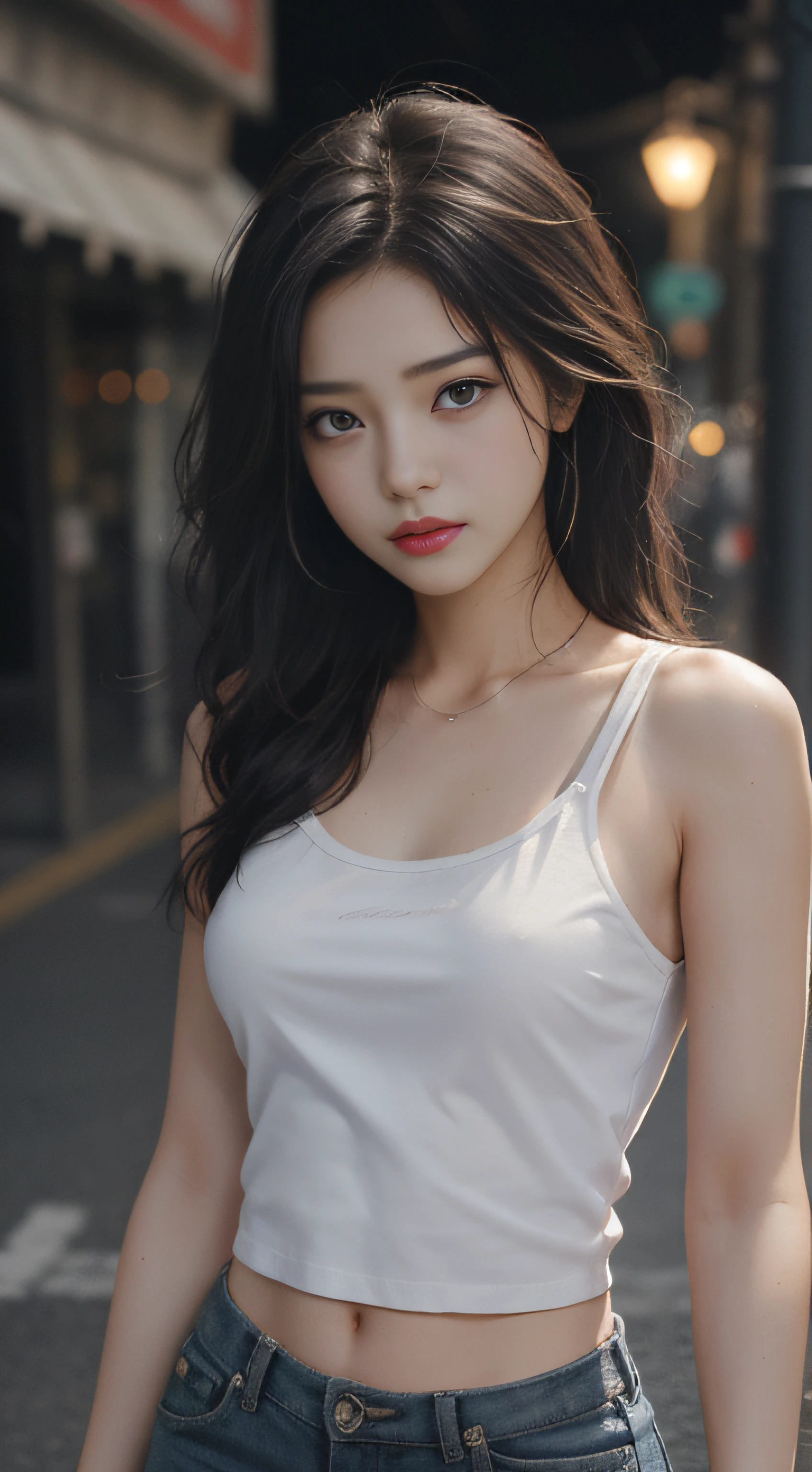 ((Best quality, 8K, Masterpiece :1.3)), Sharp focus :1.2, perfect figure beautiful woman:1.4, Slim abs:1.2, ((Layered Hair Style,)), (Tank top shirt:1.1 ), (the street:1.2), Highly detailed facial and skin texture, A detailed eye, double eyelid,（torn laundry：1.5）， Best Picture Quality， tmasterpiece， Ultra-high resolution， （fidelity：1.4）， photore， 1 girl，[（grieves）]，white  shirt， dimly lit， darkly， be desperate， pitying， cute little， cinematic ligh， tears， tear drop， （torn laundry：1.5）， （wetclothes：1.4）， exposed bare shoulders， Real rain， Wet hair,inner colored