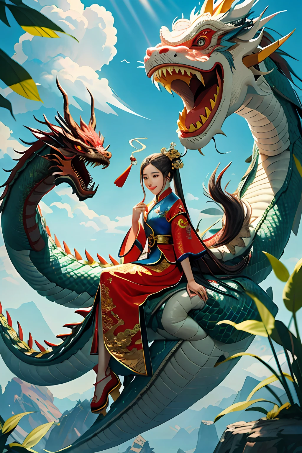 Obra de arte, melhor qualidade, fazendo amizade com o dragão chinês, diversão, feliz, brilhante, muito tempo,