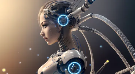 a close up of a woman with a robot head and a sci - fi fio, cyborg - girl, cyborg girl, beutiful girl cyborg, intricate transhum...