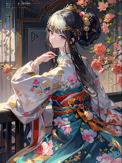 (Masterpiece, Top quality, Best quality, offcial art, Beautiful indulgence: 1.2), (Japanese dress), arms back behind, (Upper body only), (1 girl: 1.3), Japan  Woman, Very detailed, Colorful, best detail ((Super detailed)), (Very detailed 2DCG illustration)...
