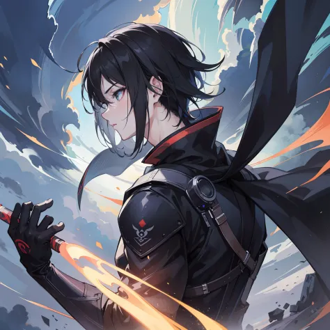 masterpiece, best quality, ultra-detailed, extremely detailed, 4K, 8K, best quality, beautiful, illustration, anime style, upper body, in the middle, face in profile, night, a handsome man, man, solo, Ninja costume, Ninja, beautiful black hair, beautiful e...