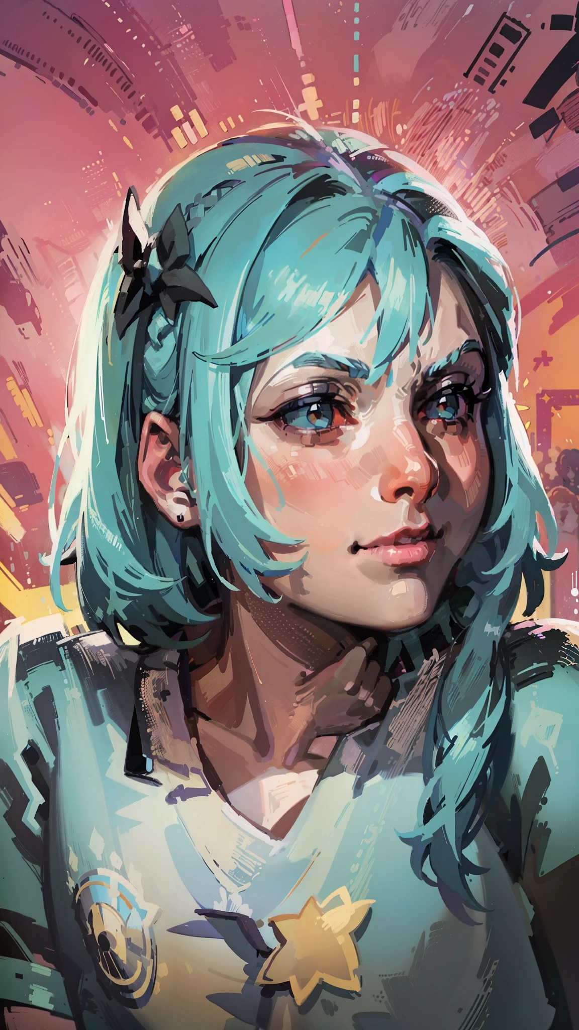 (Masterpiece artwork, best qualityer: 1.2), 1girl, Adolescent microdislocation, Coral Grey Action Hair Up, Back spring shirt, from beside, concept character art, portraite, very coherent, 4 mil, detailded, trending in artstation, hard disk, realisitic, bokeh, Digital illustration by Rossdraw, detailded, 4 mil, amazing detail, Digital