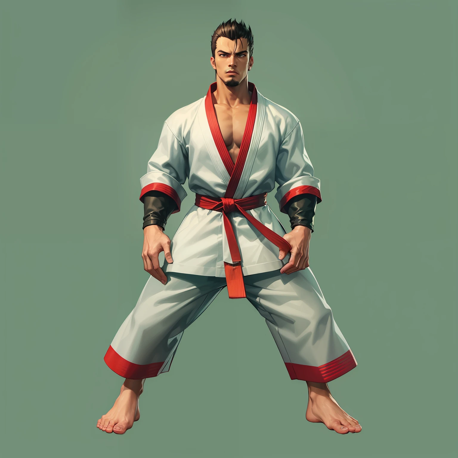 A close up of a person in a karate outfit with a red belt - SeaArt AI