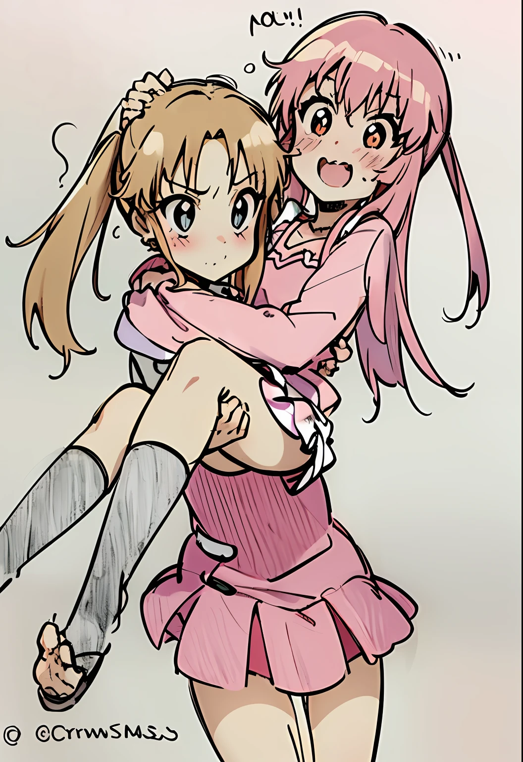 Anime girl hugging another girl with a smile on her face - SeaArt AI