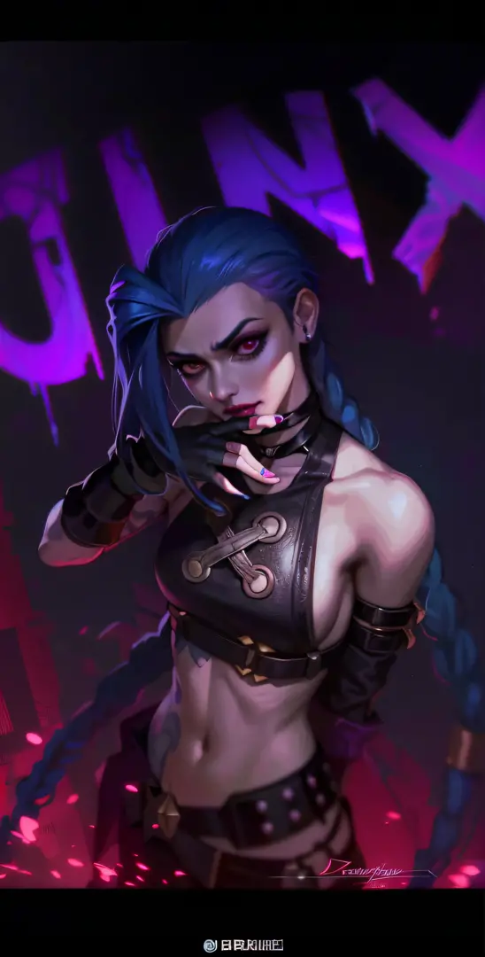 Close-up of a woman with blue hair and black blouse, portrait of jinx from arcane, jinx from arcane, Arcane Jinx, jinx from league of legends, jinx expression, Extremely detailed Artgerm, Style Artgerm, Artgerm Plat, kda, jinx face, IG model | Art germ, Ro...