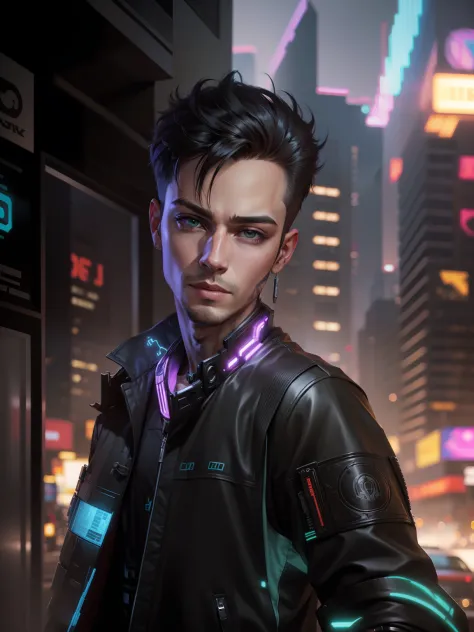 Change background cyberpunk handsome boy, realistic face,8k ultra realistic face ,