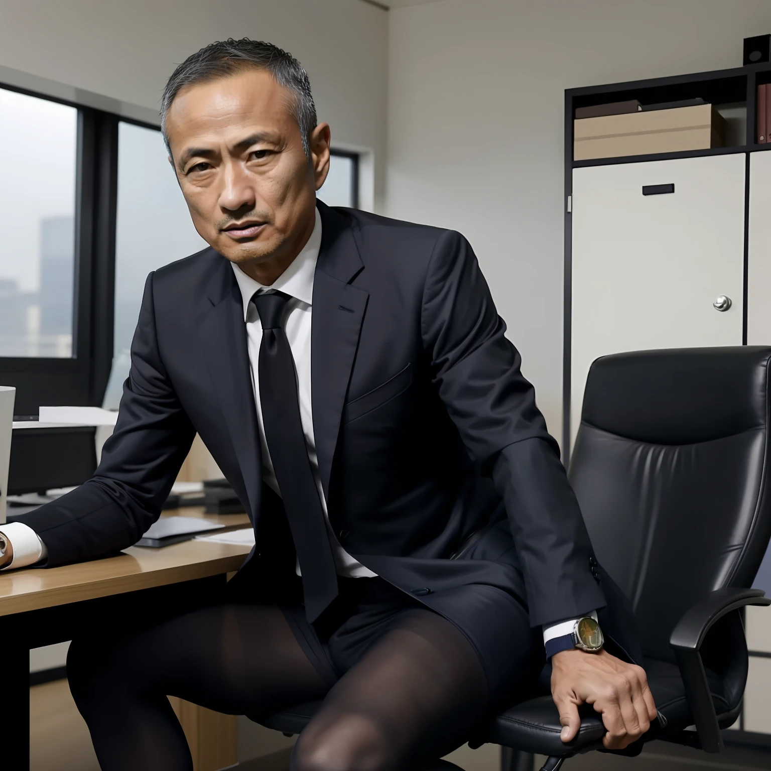 50歳，Hidetoshi Nakata，（モウリーニョ 1.3），上半身裸，トン，膨らみ，オフィスルーム，黒のロングソックス，薄い，筋肉，ひげ，不屈の精神，のアートワーク，傑作，KHD，笑う，タイツを履いている，スーツ