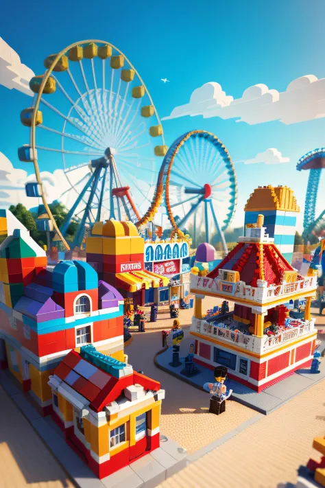 Lego style, amusement park scene, rich color matching, blind box style, toy model, voxel, very detailed, super high resolution, 8K UHD --v 6