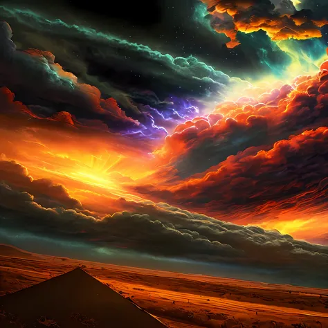 illustration of dark clouds, epic scene, intrincado, lovecraft, assustador, universo, quasar, galaxy, ambiente escuro