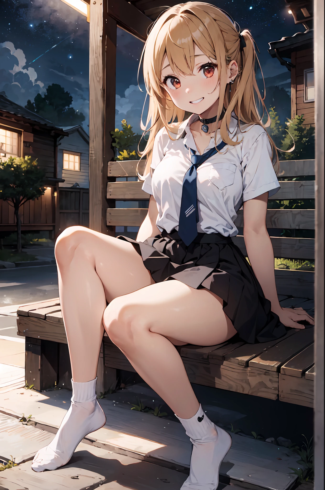 masterpiece, best quality, 1girl, long hair, bored, sitting, feet up, soles, forest 1girl, bangs, choker, necktie, ear piercing, masterpiece, best quality, 1girl, long hair, bored, sitting, feet up, soles, forest <feetPoseAnime_v11:0.6，eyebrows visible through hair, grin, gyaru, jewelry, kogal, long hair, looking at viewer, loose necktie, necktie, piercing, plaid, （比基尼），red eyes, ring, smile, solo, white shirt, 樱花树下，樱花盛开，nsfw，清澈见底湖水旁，金发，渐变头发，皎洁的月光，（美丽的夜晚）粉色乳晕，露出三角内裤，全身湿透，（两侧马尾辫），night（粉发），双马尾