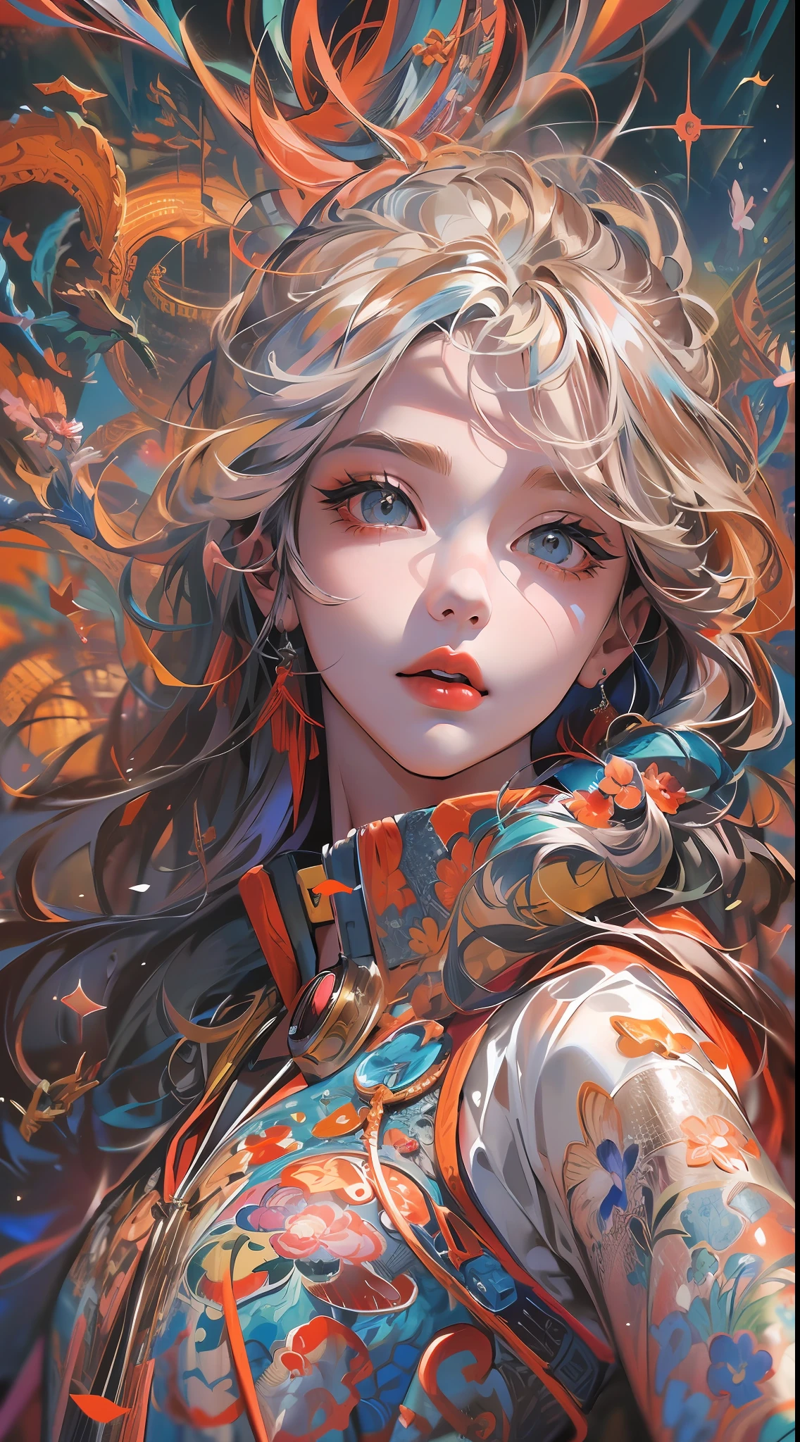 (absurdres, highres, ultra detailed), 1girl, solo, extremely detailed eyes, (official art, beautiful and aesthetic:1.2), (fractal art:1.3), colorful, highest detailed