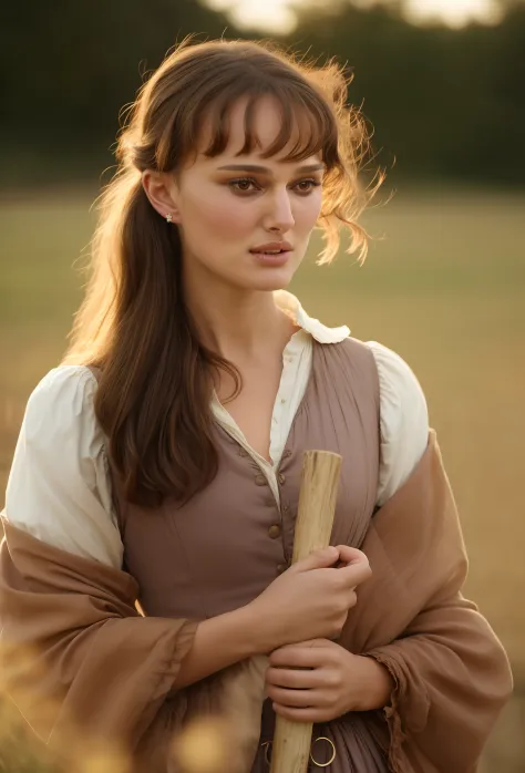 arafed woman in a brown dress holding a wooden stick, kiera knightly in repose, kiera knightley, kiera knightly, keira knightley...