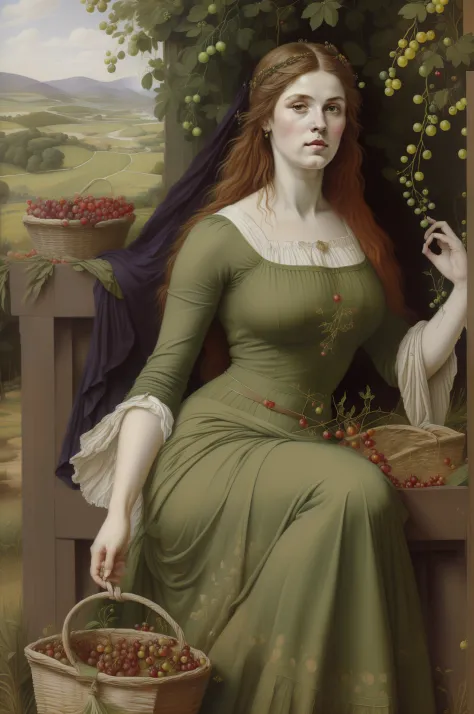 (((Pre-Raphaelite painting of the harvest of ripe currants, Groselheira, groselhas verdes, Festival Celta, colheita, partido)))