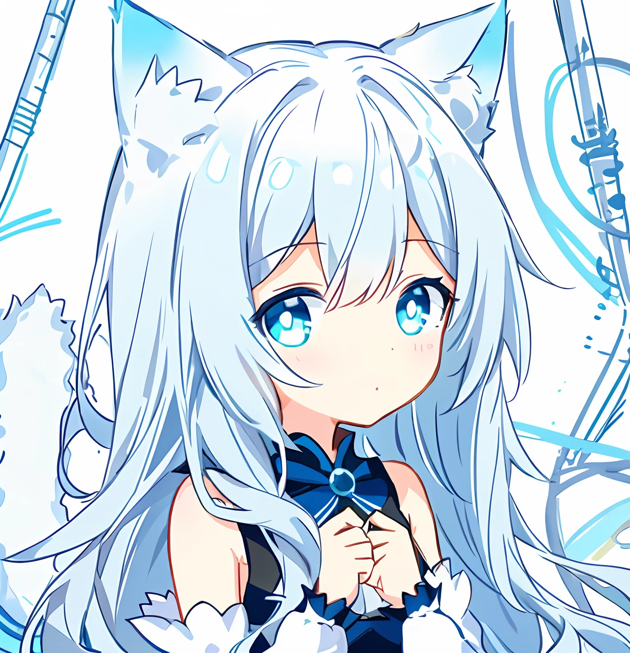 Draw a girl with a cat's tail and a dress, cute anime catgirl, Cat woman, anime catgirl, Cute!! tchibi!!! Cat woman, Cat girl, thick lineart, nekomimi, White Cat Girl, DDLC, small curvaceous loli, linear art, Simple lines of art, flat anime style shading, holding a pudica pose