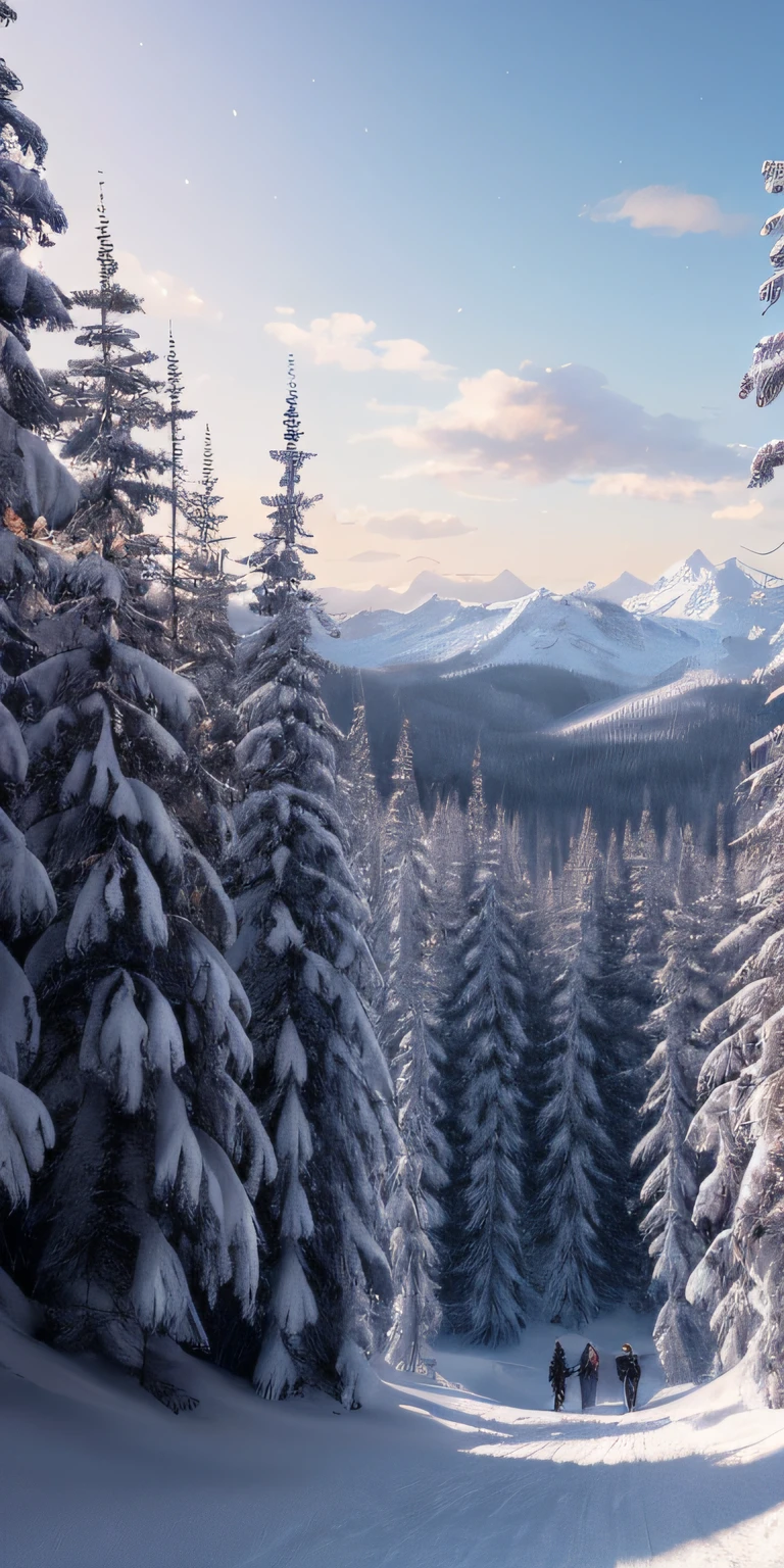 masterpiece, best quality, high quality, extremely detailed CG unity 8k wallpaper, taiga, silence, towering conifers covered with forest floor, harsh cold climate, serene beauty, snow, winter, mild summer, breeze, needles, branches, bokeh, depth fields, HDR, bloom, chromatic aberration, photorealistic, extremely detailed, popular on artstation, popular on CGsociety, complex, high detail, dramatic, art midway