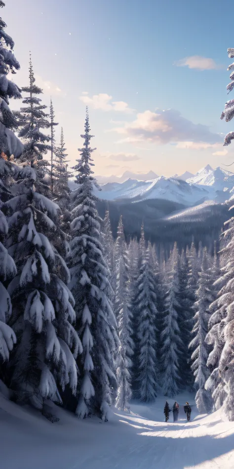 masterpiece, best quality, high quality, extremely detailed CG unity 8k wallpaper, taiga, silence, towering conifers covered wit...