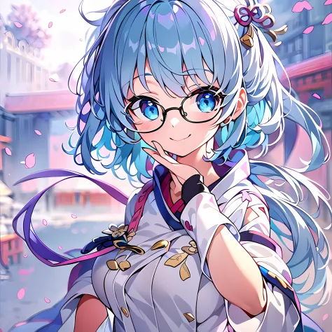(masterpiece), best quality, expressive eyes, perfect face, white miko uniform, beautiful face, detailed eyes, blue hair, short ...