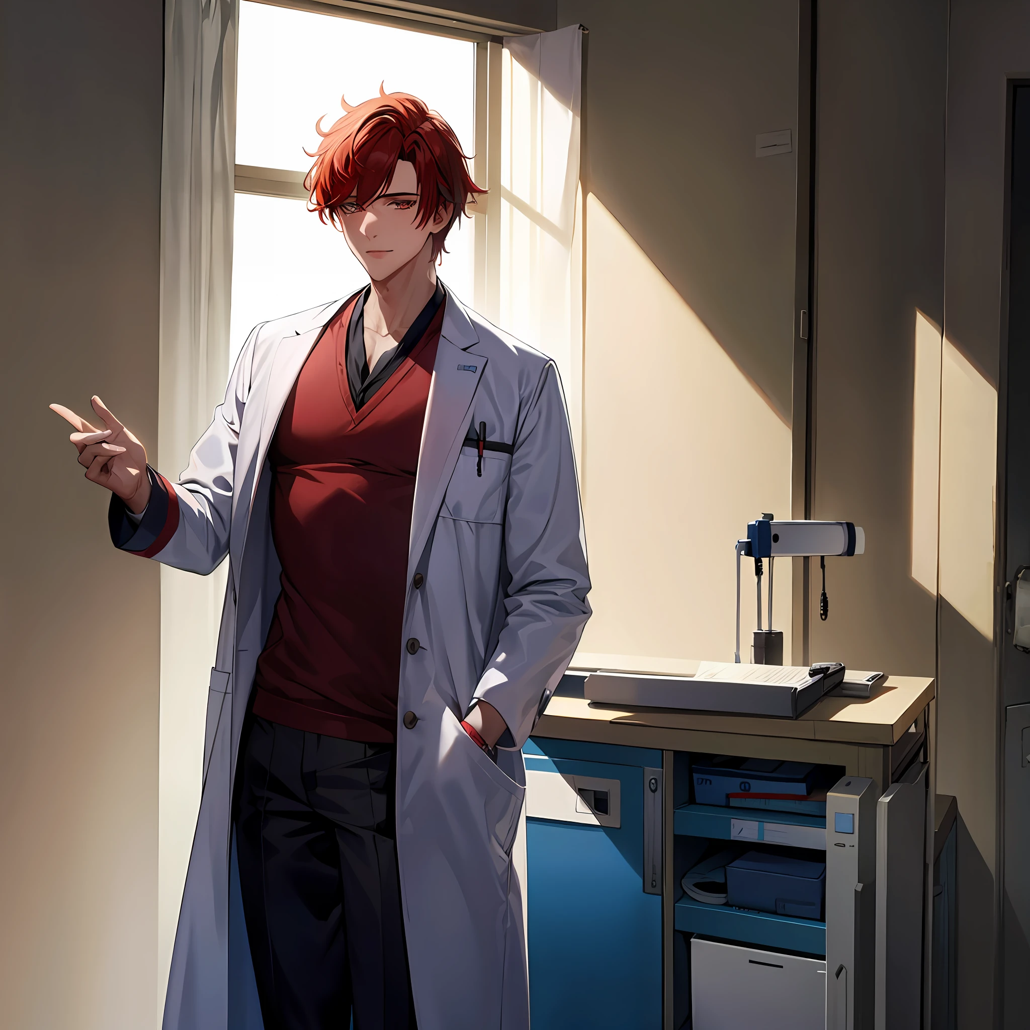 Image of a male doctor in a laboratory, exploration, Full HD, beste-Qualit, Haruki Teno's hairstyle, (Redhead:1)