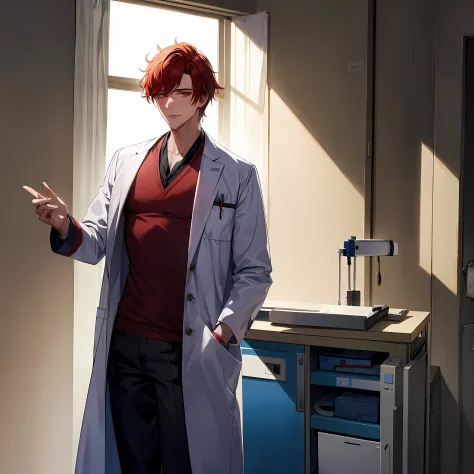 Image of a male doctor in a laboratory, exploration, Full HD, beste-Qualit, Haruki Teno's hairstyle, (Redhead:1)