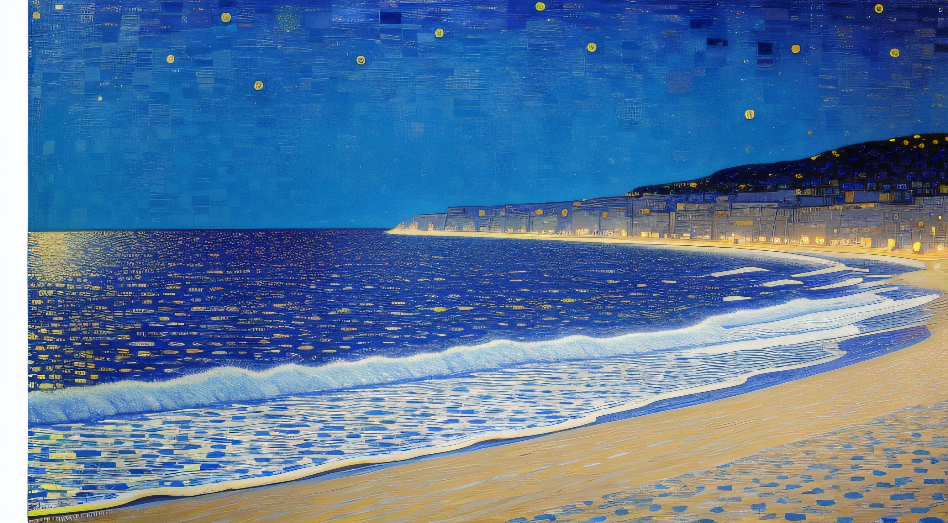 pintura de playa de noche