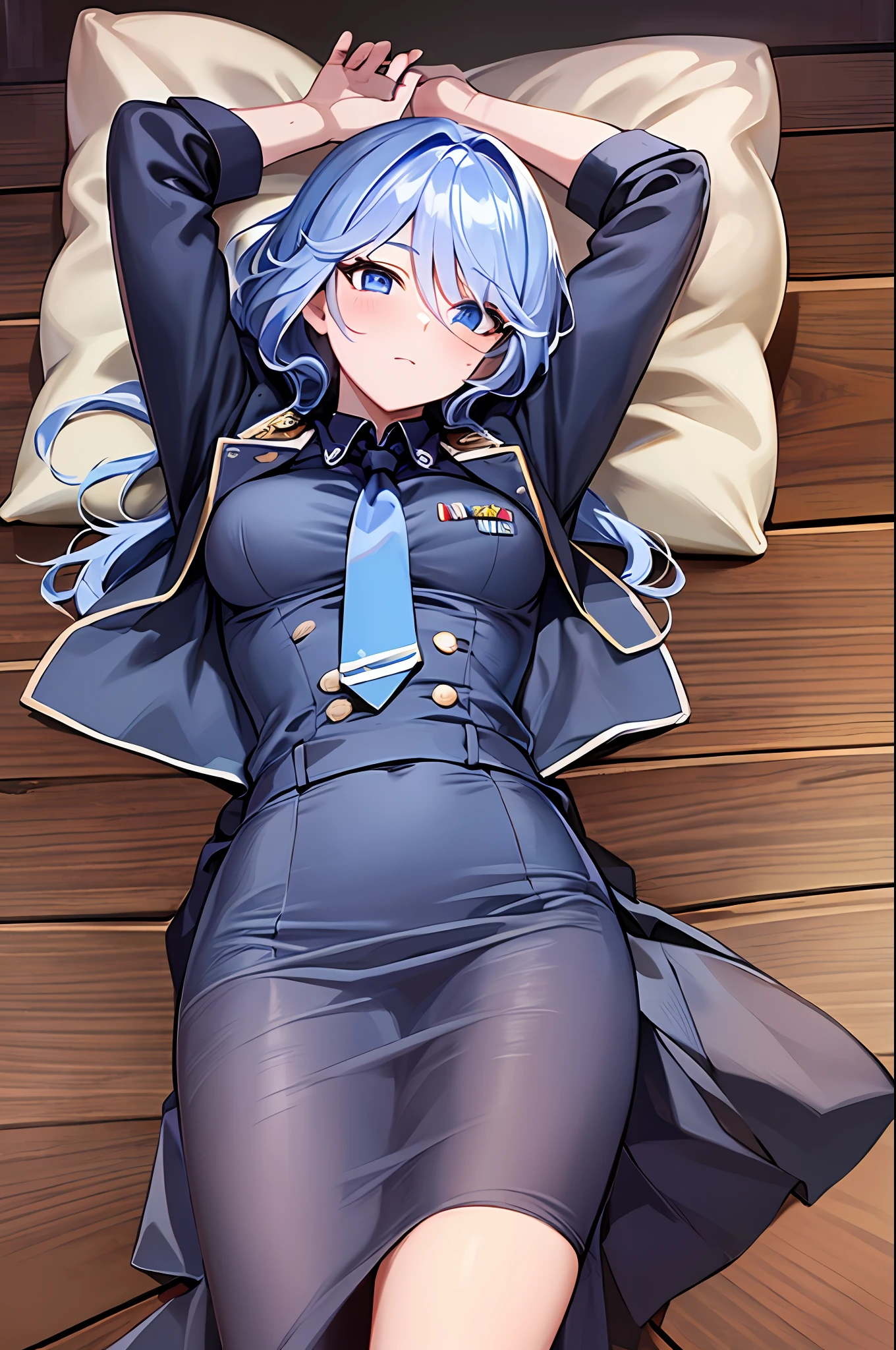 Anime character laying on a bed with her arms behind her head - SeaArt AI