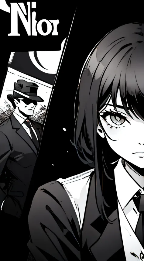 (noir comics-style illustration:1.2),(black and white_high contrast),female executives of the mafia