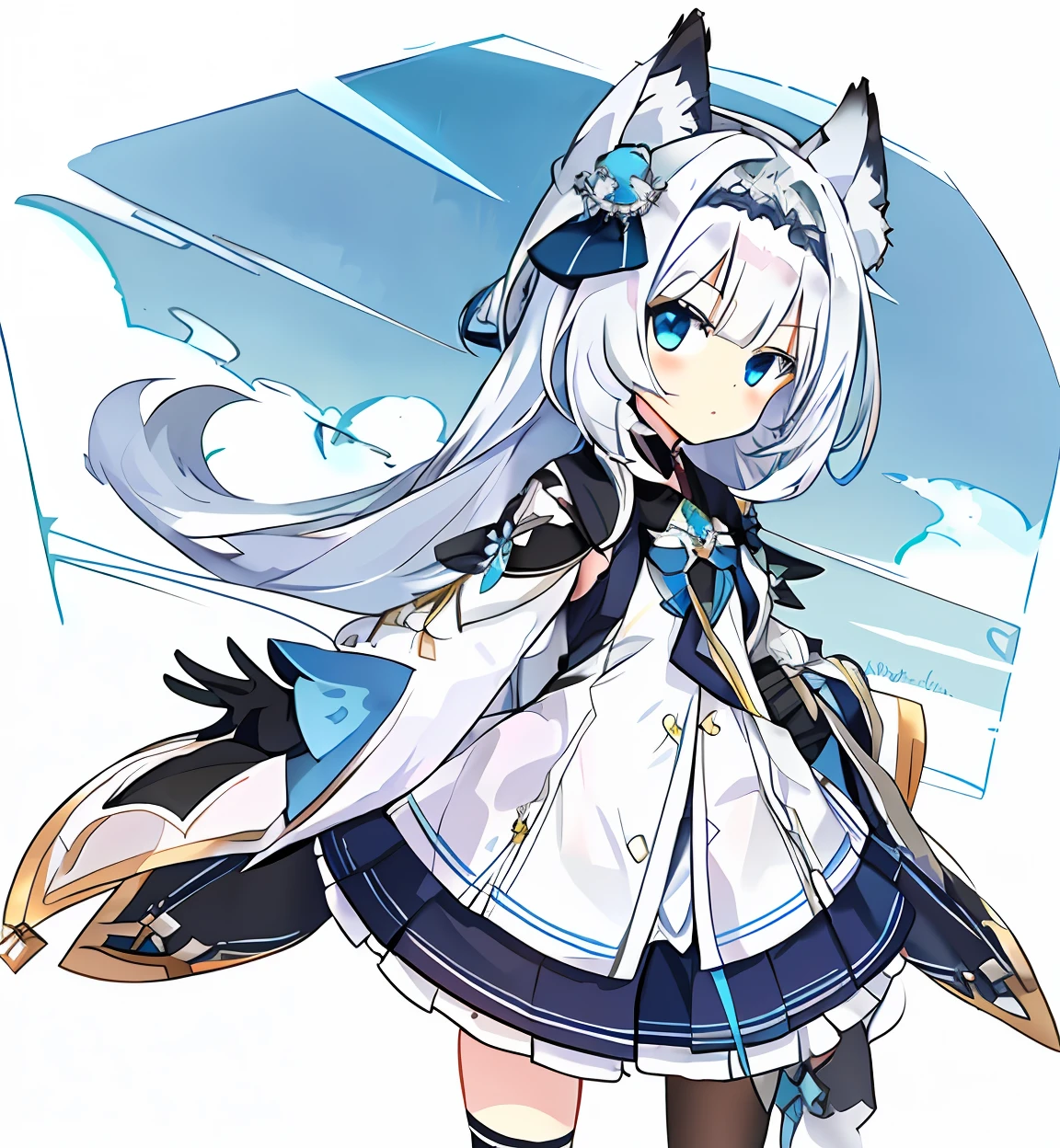 eine Nahaufnahme einer Person in einem Kleid mit einem Schwert, Aus der Nacht der Arche, azur lane style, Weißhaariger Fuchs, Eine Szene aus dem《azur lane》Videospiel, weißes Katzenmädchen, weiß cyan, 《azur lane》Rolle, Sehr schönes Anime-Katzenmädchen, offizielle Charakterkunst, Arknights, süße Anime-Waifu in einem schönen Kleid, schönes Anime-Catgirl