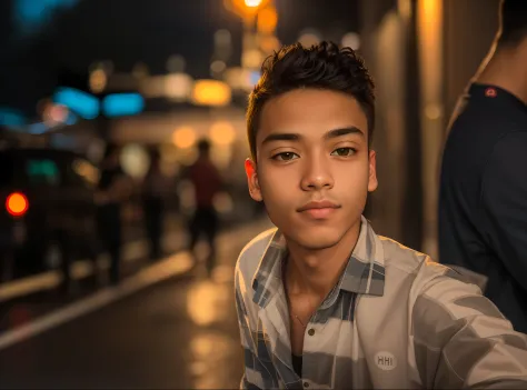 raw photo, a portrait photo of 19 y.o man in casual clothes, night, city street, (high detailed skin:1.2), 8k uhd, dslr, soft li...