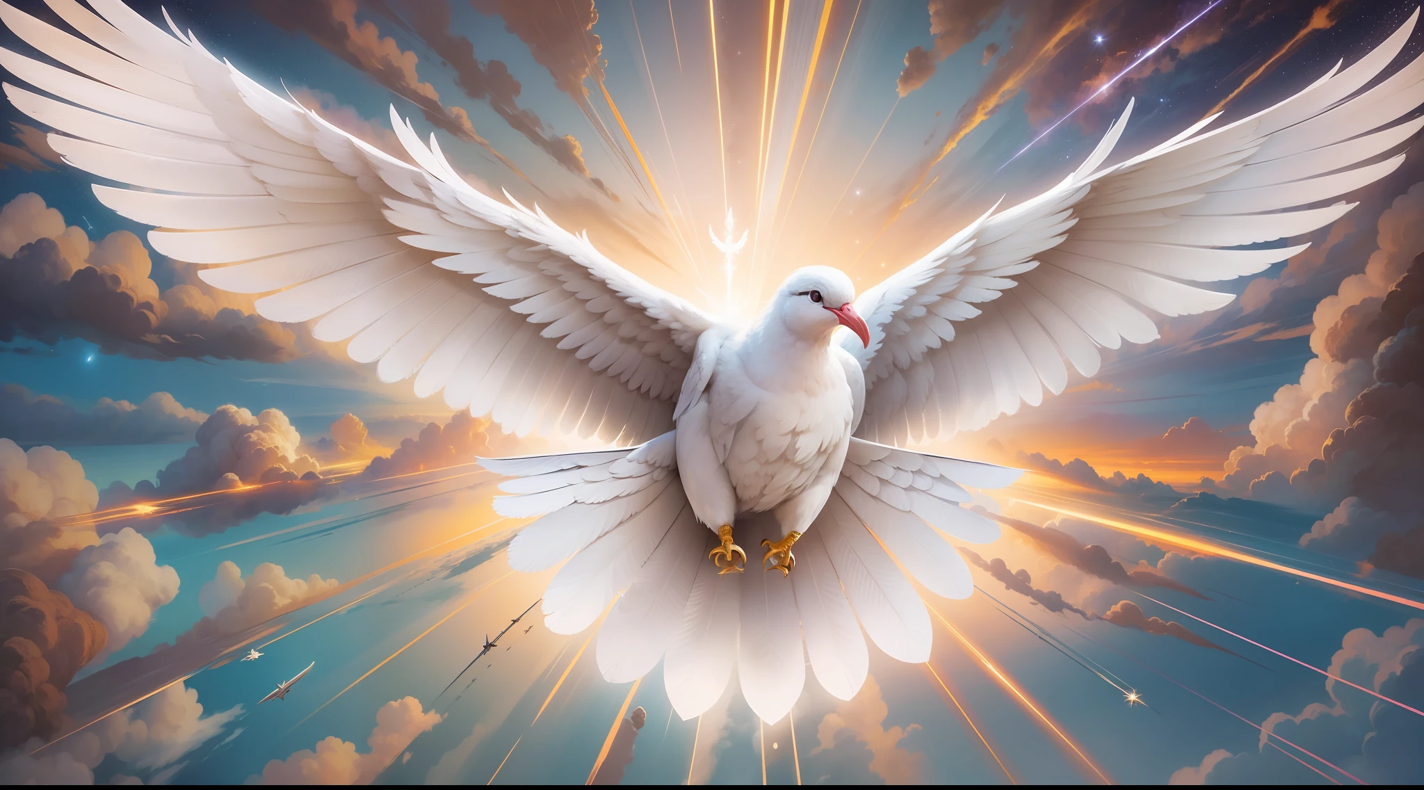 белый голубь летит в небе, от него исходит яркий свет, Белый голубь, Святой Дух, у офанима птичьи крылья, голуби voando no portal, где, в мире, голуби, величественные большие голубиные крылья, она приближается к небесам, прекрасный образ, когда-либо созданный, небесный свет, background is небесный, HD обои, небесный, рай на земле, в небе, получить ключ, красивая луна, снаружи, красивая ночь, ночной, получить ключ, Святой Дух