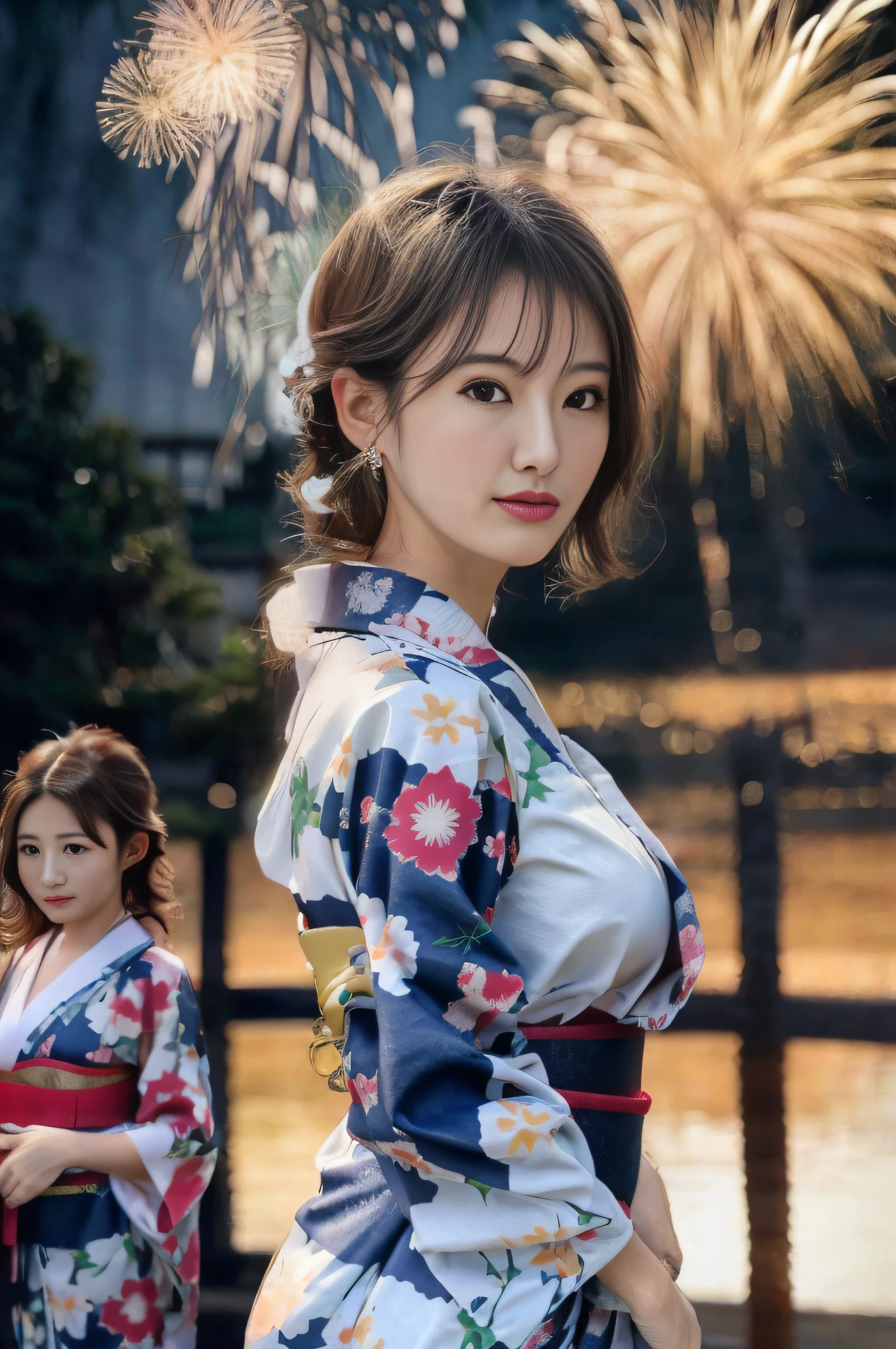 Photo Quality、An ultra-high picture quality、8K、32K、Two women in kimonos standing next to each other, in a kimono, in a kimono, classy yukata clothing, Wearing kimono, japanese kimono, bath robe, the face of a beautiful Japanese girl, Wearing a kimono, wearing royal kimono, Japanese Models, 奈良美智, Kimono, A Japanese style, sakimichan