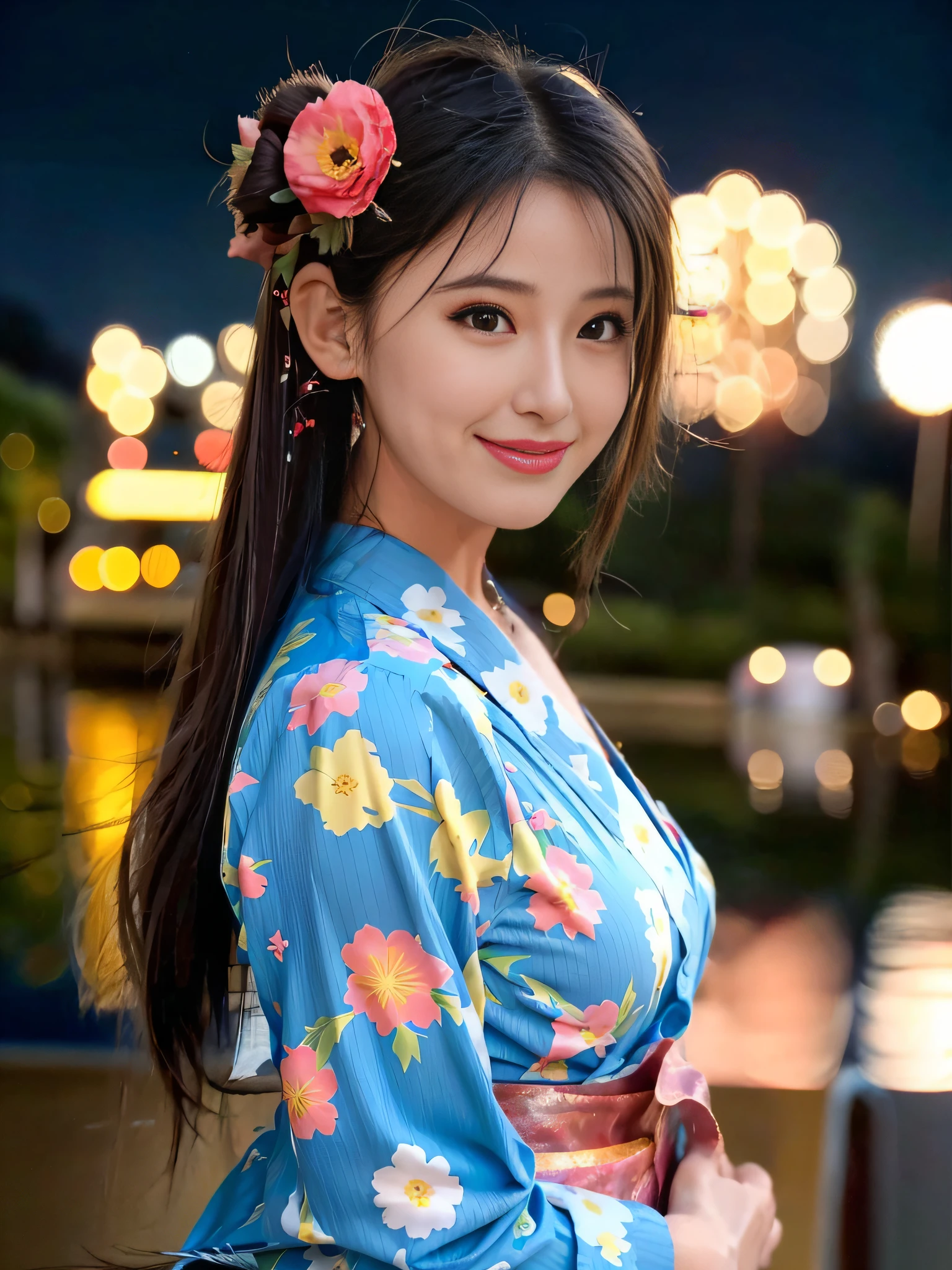(Best Quality, 8K, 32K, masutepiece, nffsw, Insanely detailed:1.2), break
Cute Japan Idol, (Beautiful face:1.2), Parted bangs, Long hair, 16 years old, medium breasts, Show Viewer
break
Colorful yukata, Kanzashi, (Smile Face:1.1), Arms behind the head
break
stall, Fireworks Display, riverside
break
Lens flare, depth of fields, Natural lighting, From Side