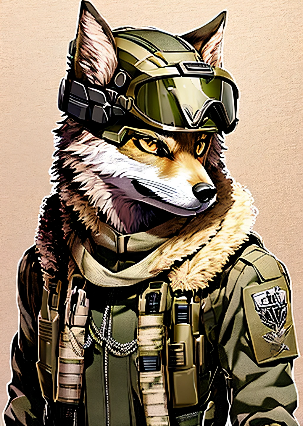 1boy, male focus, solo, military, camouflage, humanoid, goggles, weapon, furry