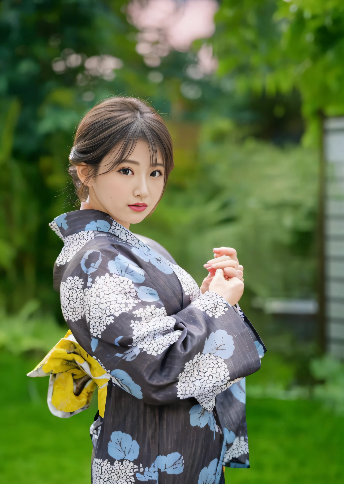 Woman standing with umbrella in grass, in a kimono, in a kimono, Wearing kimono, Wearing a kimono, Wearing a colorful yukata, けもの, wearing a haori, zora々Shishi Japan of Girls, wearing royal kimono, chiho, classy yukata clothing, 奈良美智