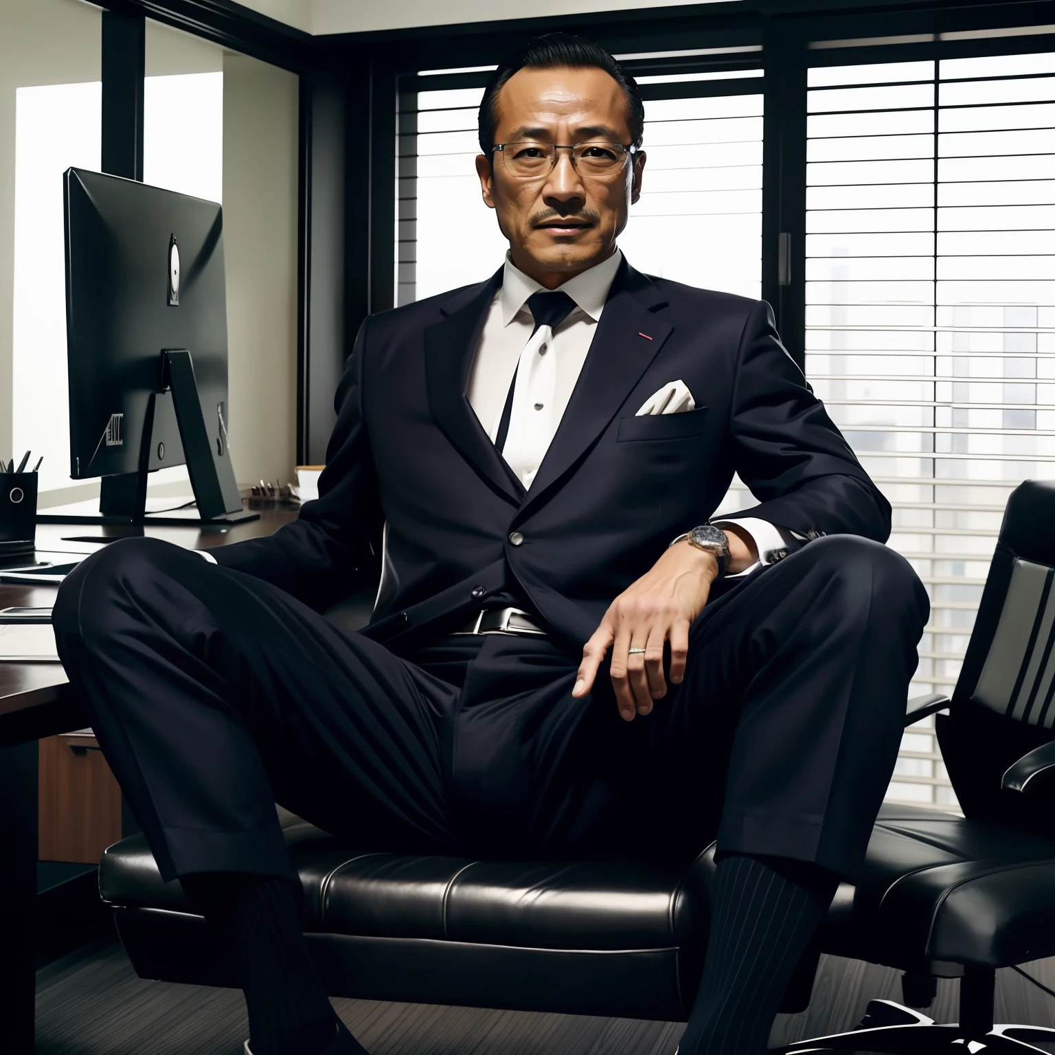 50 anos，Hidetoshi Nakata，（Kogoro Mouri1.3），sem camisa，língua，protuberância，escritório，meias pretas longas，afinar，musculatura，barba，fortaleza，obra de arte de um，obra-prima，k hd，língua，dois rapazes，leis，terno de negócios