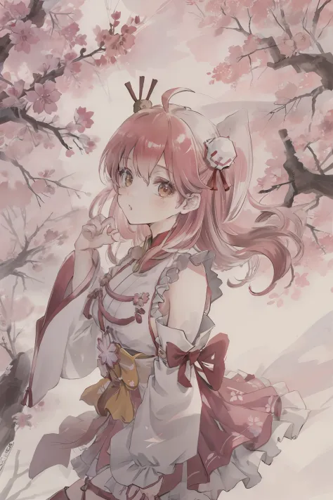 sakura miko,​masterpiece,top-quality,8k watercolor　cherry blossoms