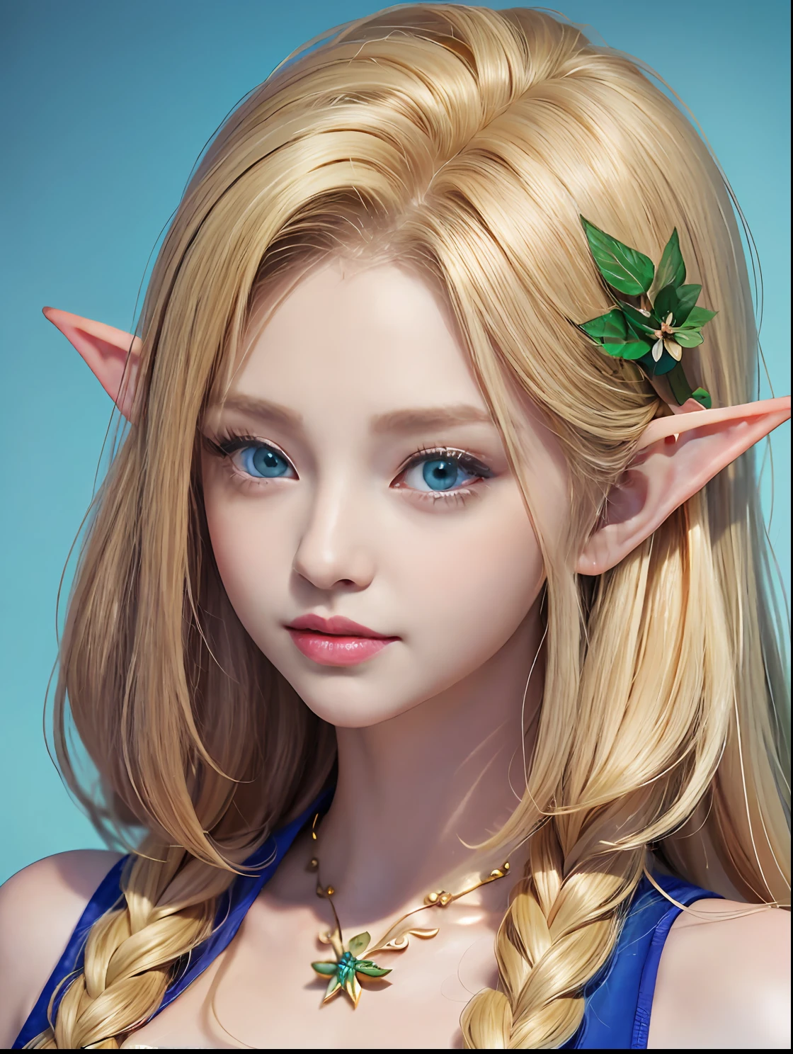 A painting of a girl with blonde hair and blue eyes, Elf Girl, portrait of an elf, IG model | Art germ, Elf Princess, a beautiful anime portrait, Fantasy art style, elven character with smirk, Stunning anime face portrait, Kawaii realistic portrait, portrait of an elf, detailed portrait of an anime girl, Digital anime illustration, Detailed digital anime art