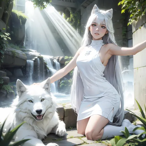 white wolf，rays of sunshine
