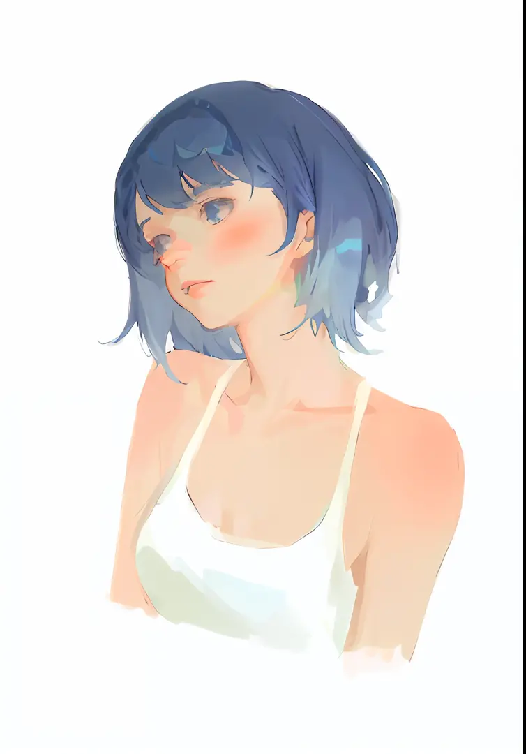 there is a woman with blue hair and a white shirt, drawn in anime painter studio, short blue haired woman, made with anime paint...