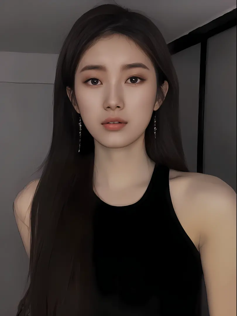 a close up of a woman with long hair wearing a black top, portrait of jossi of blackpink, Soft portrait shot 8 K, jaeyeon nam, p...
