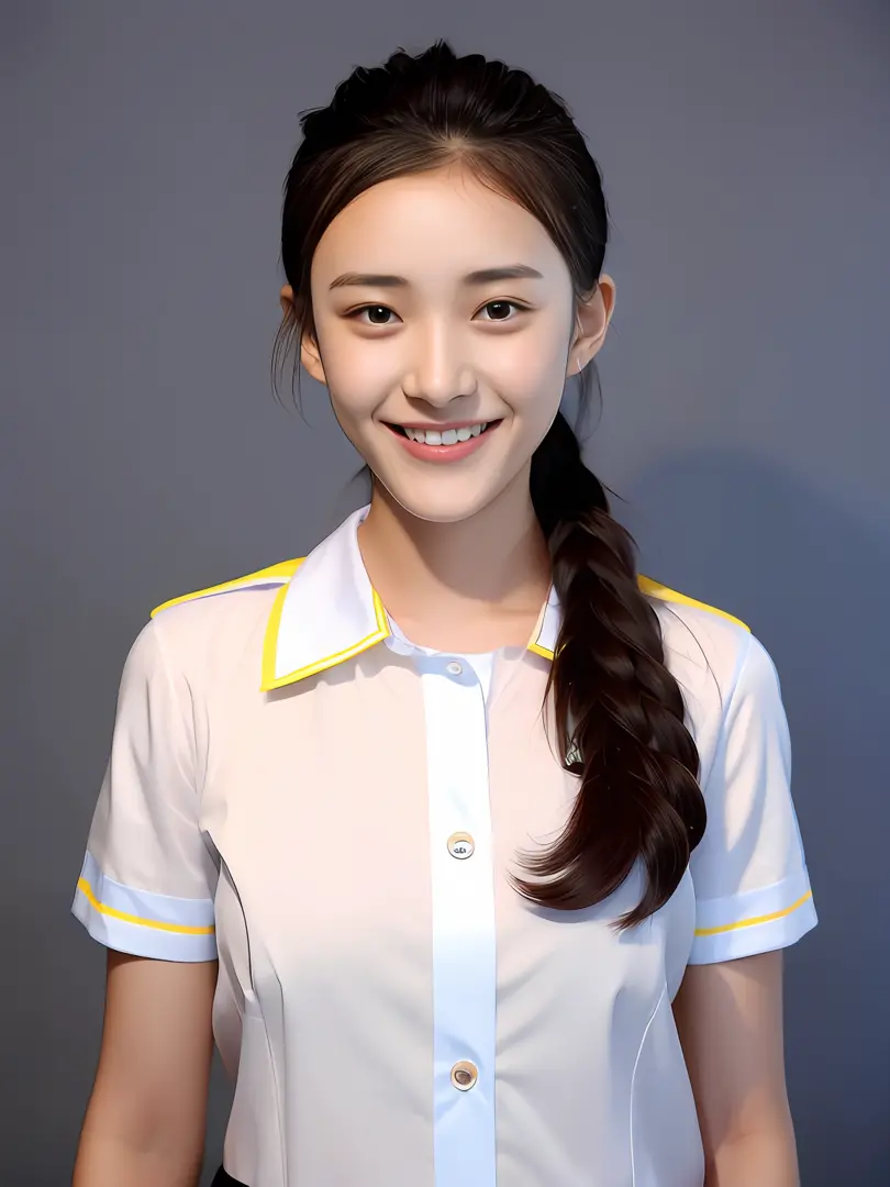 a 17-year-old female high school student，wear colorful school uniforms，with smile