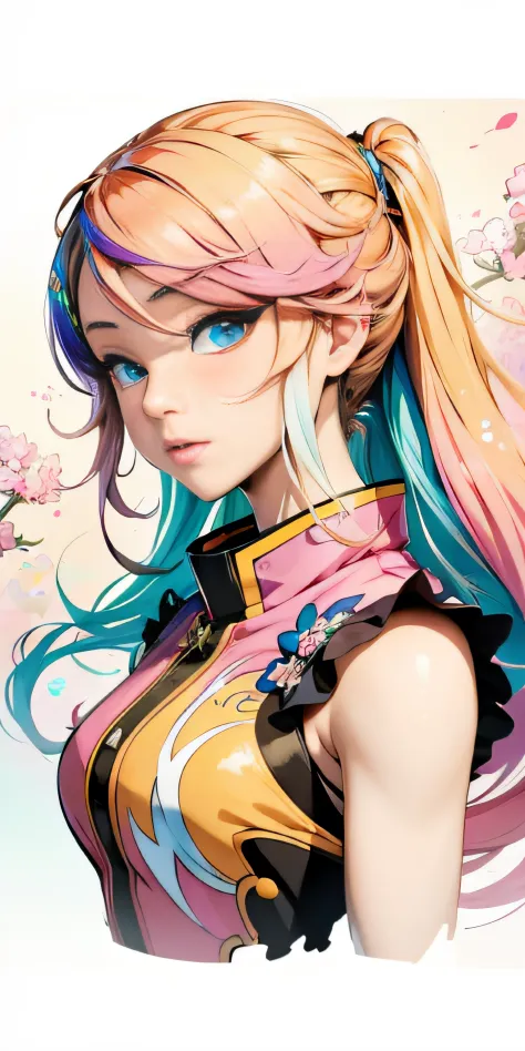 masterpiece, anime girl with detailed eyes, colorful hair and a colorful dress, rossdraws pastel vibrant, rossdraws cartoon vibr...