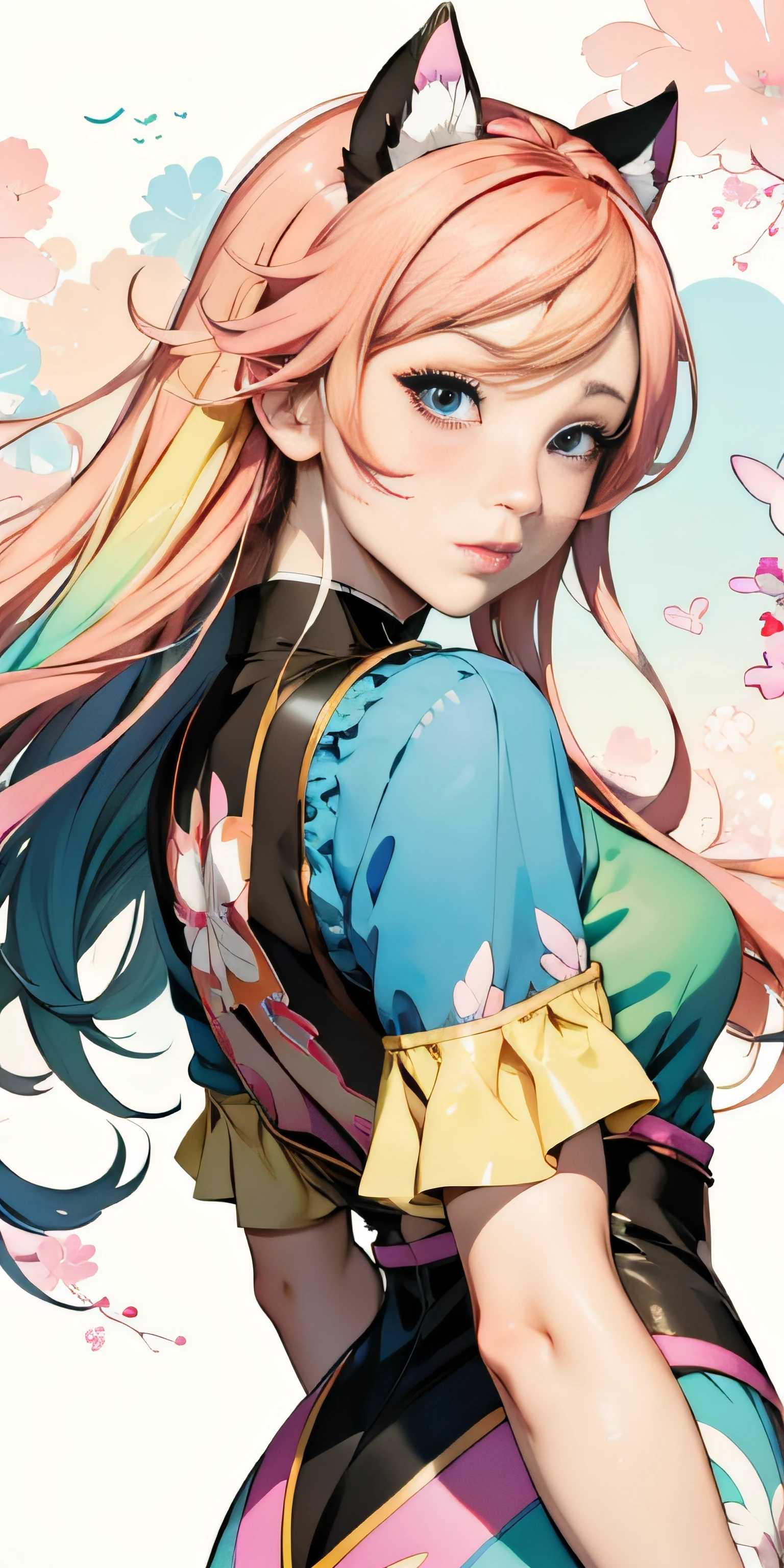 Meisterwerk, Anime-Mädchen mit detaillierten Augen, bunte Haare und ein buntes Kleid, Rossdraws Pastell lebendig, rossdraws cartoon lebendige, Anime-Stil 4k, schönes Anime-Porträt, artgerm bunt, dream artgerm, schönes Anime-Mädchen, digitale Kunst im Anime-Stil, Anime-Kunst-Hintergrundbild 4k, Anime-Kunst-Tapete 4k, digitale Anime-Kunst, extrem detailliertes Artgerm