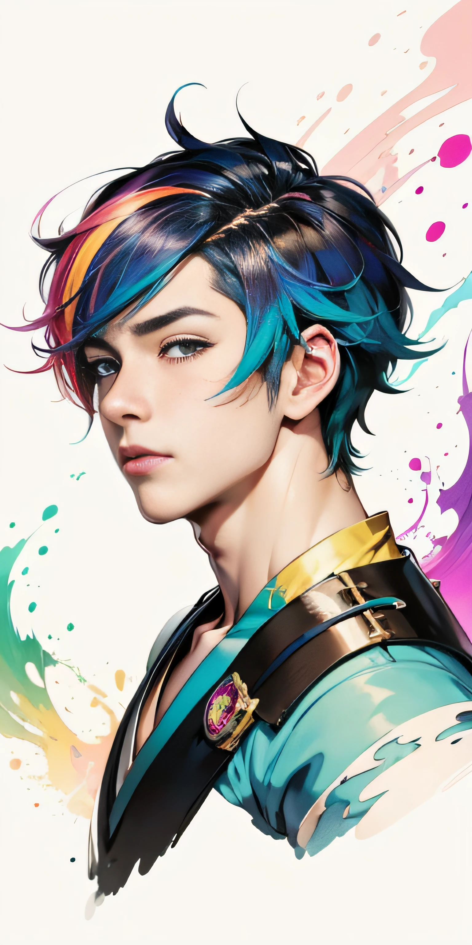 Meisterwerk, Anime-Junge mit detaillierten Augen, bunte Haare und ein buntes Kleid, Rossdraws Pastell lebendig, rossdraws cartoon lebendige, Anime-Stil 4k, schönes Anime-Porträt, artgerm bunt, dream artgerm, Schöner Anime-Junge, digitale Kunst im Anime-Stil, Anime-Kunst-Hintergrundbild 4k, Anime-Kunst-Tapete 4k, digitale Anime-Kunst, extrem detailliertes Artgerm